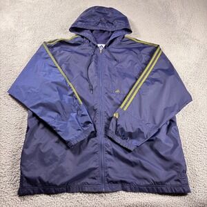 Vintage 90s Adidas Full Zip Blue Windbreaker Jacket XL Navy Embroidered Hooded